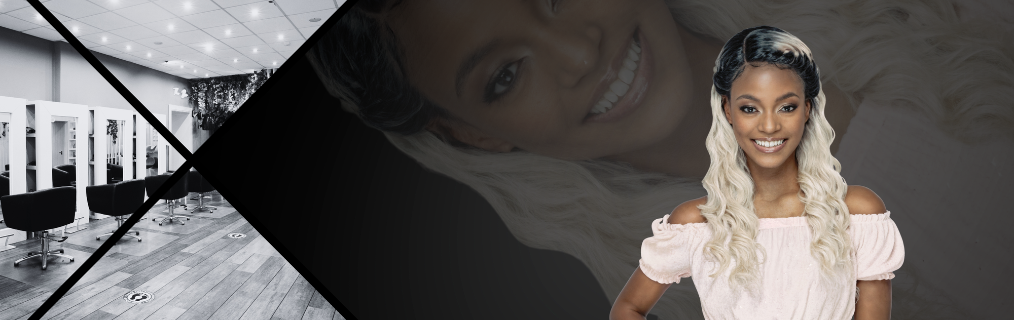 A smiling Black woman wearing a long, body wave synthetic lace front wig with a natural-looking part and realistic hairline. The textured wig offers a confident, affordable hair solution for women experiencing hair loss."