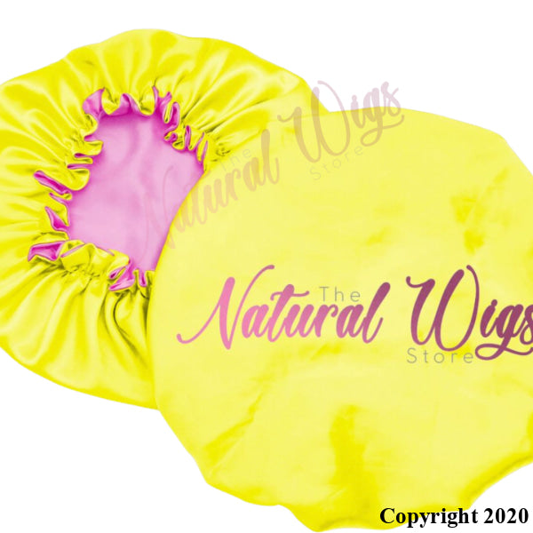 Oversized Satin Bonnet – Soft Stretchy Sleep Yellow & Pink Accessories
